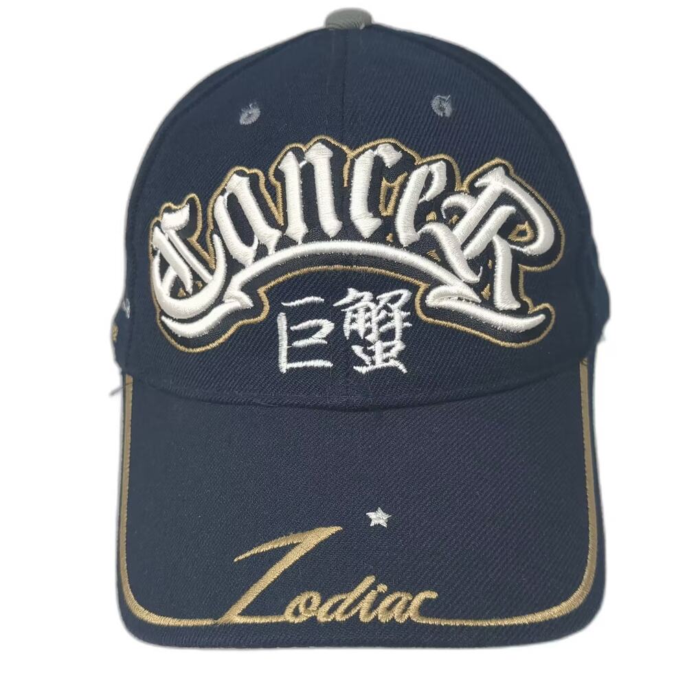 Dinos Baseball Cap Blue Gold One Size Cancer Zodiac Hat Embroidered Strapback